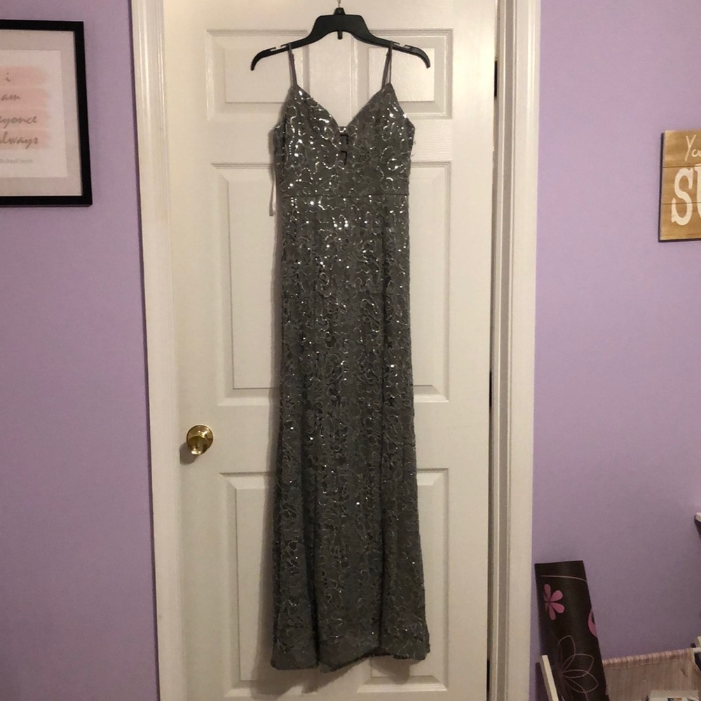 Gray sequined prom dress